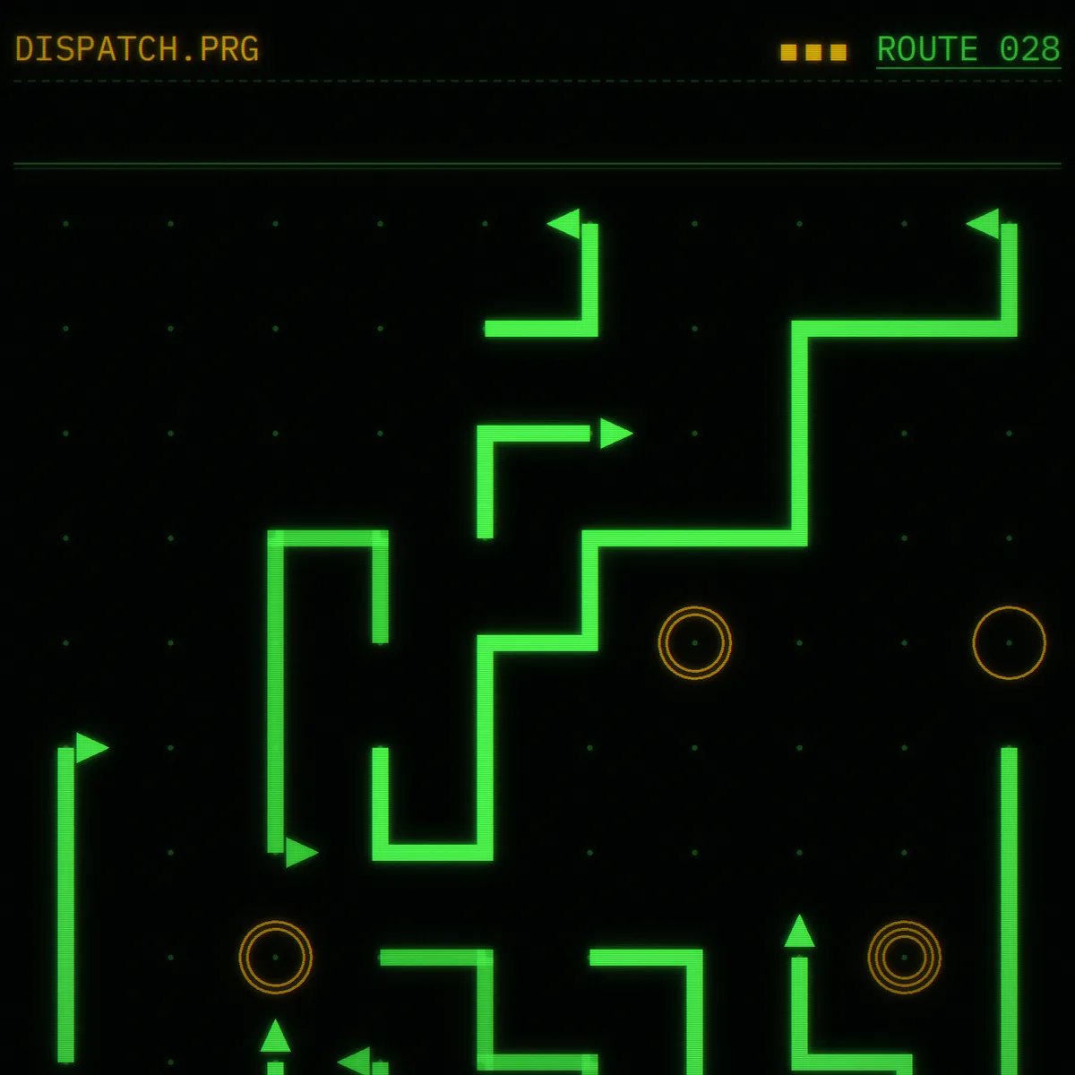 In DISPATCH, green convoys are tangled across a grid; tapped one at a time, each slides out along its open lane.