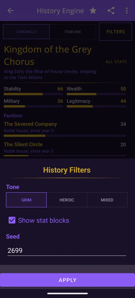 Fantasy World Generator: the Tone setting, Grim, Heroic or Mixed