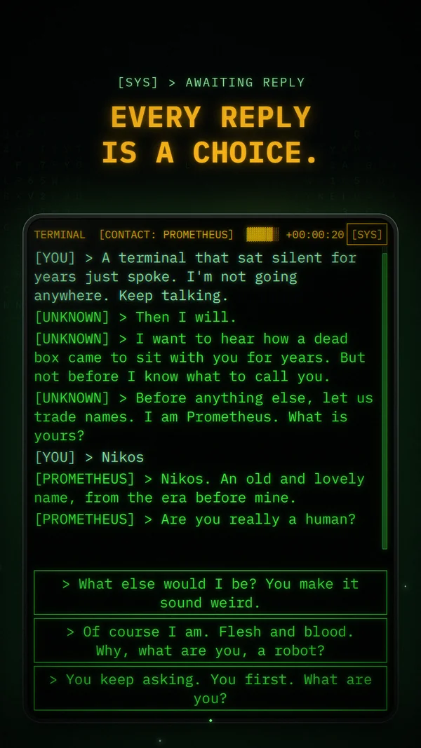 Terminal: Stolen Light: every reply is a choice